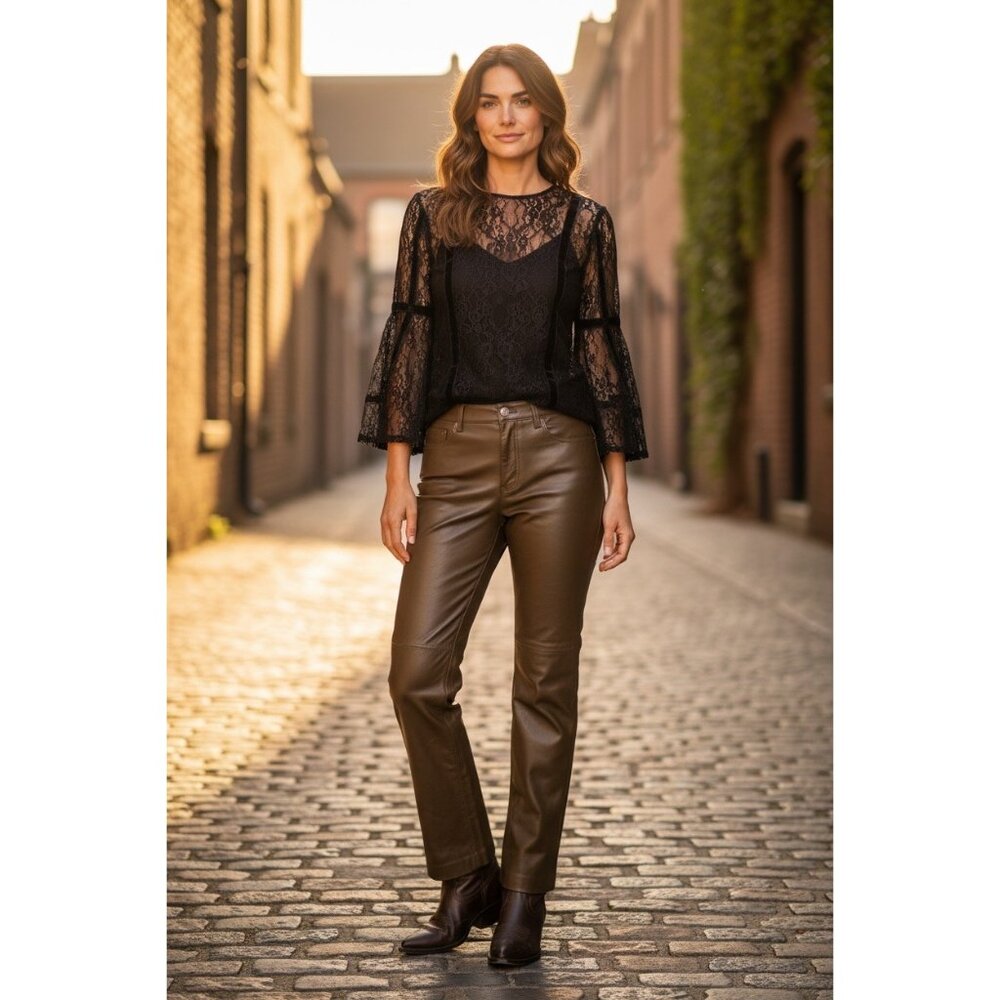 Vintage Gap Real Leather Bootcut Pants Women 10 Dark Green Western Cowgirl Grung